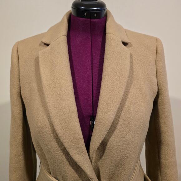 Women's J. Crew Tan Wool Blend Tie Closure Jacket Coat | Size 6 - Picture 4 of 12